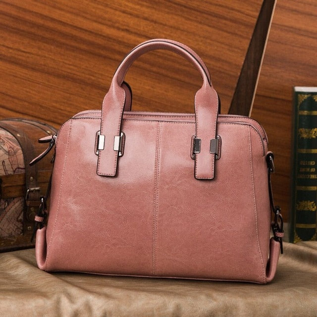 Genuine Leather Women Totes Luxury Handbags Double Zipper