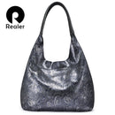 REALER woman handbags genuine leather hobos female classic serpentine prints shoulder bags ladies large capacity tote bags 2019