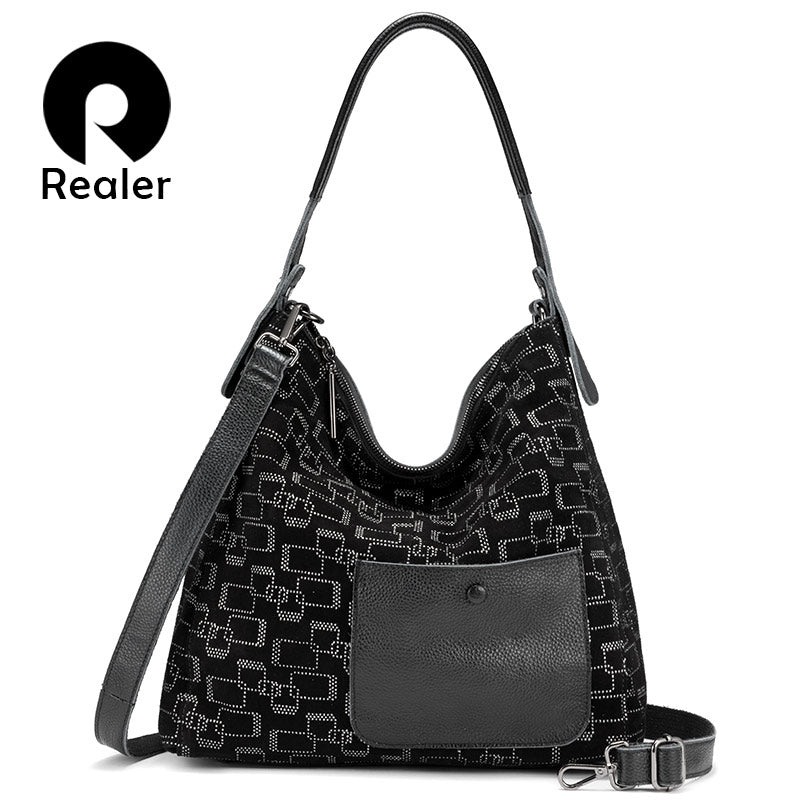 REALER female shoulder bag genuine leather large tote bags for women