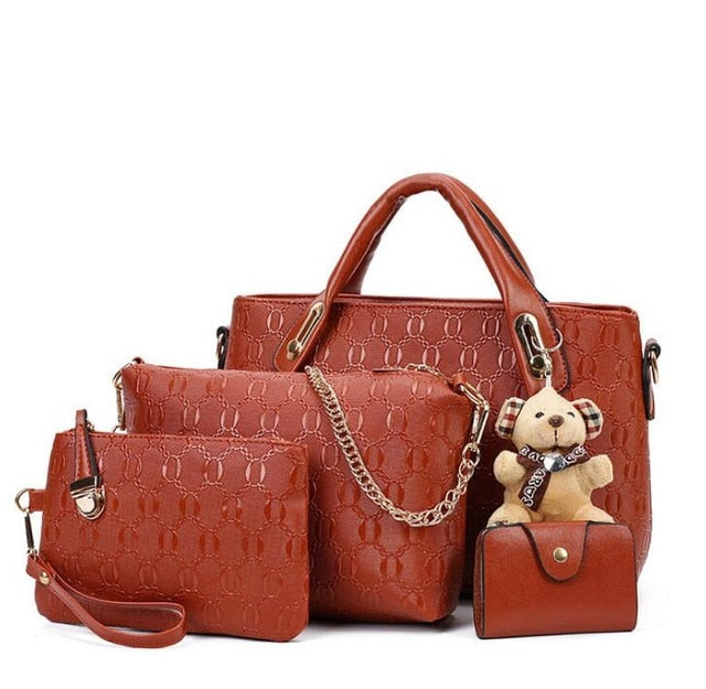 Women 4 Set Handbags Pu Leather Fashion Designer Handbag  - Antiques Global