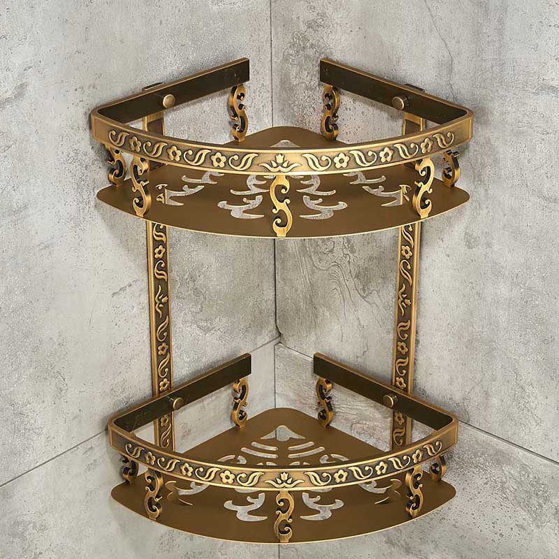 Nail Free Bathroom Shelves 2 Layer Antique Metal Shower Corner Shelf Wall Mount Shampoo Storage Shelf