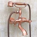 Modern Bathroom Antique Red Copper Wall Mounted Clawfoot Tub Filler Faucet Handshower Double Cross Handles