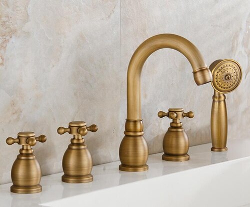 Bathtub Faucets 5 pcs antique bronze bath tub faucet with hand shower faucet mixer crane