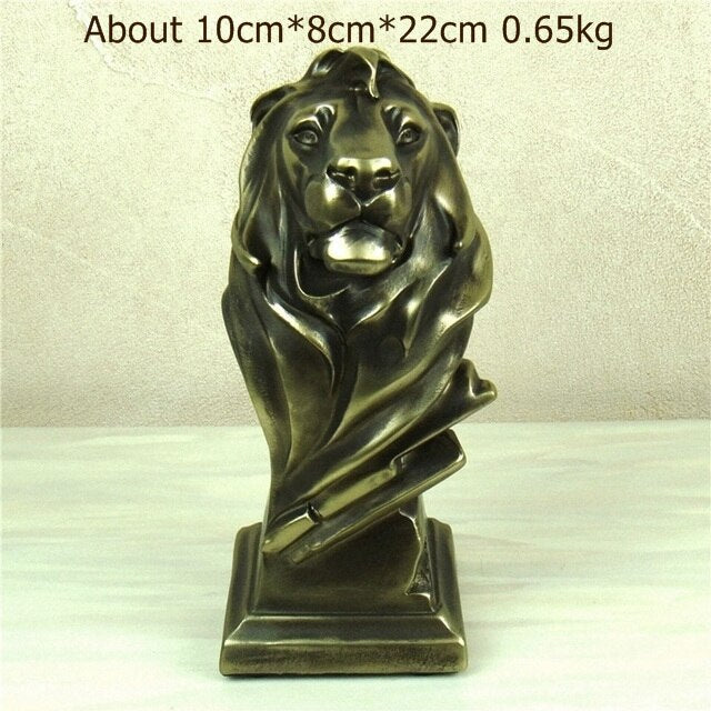 Abstract Lion Bust Antique Resin Lion Statue Animal Head Sculpture Ornament Souvenir Art and Craft Furnishing Office Decor Study  - Antique Global