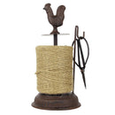 European Accents Antique Rustic Handmade Home Tabletop Decor Cast Iron Big Size Rooster Figure Design Hemp Rope Roll Holder