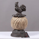 European Accents Antique Rustic Handmade Home Tabletop Decor Cast Iron Big Size Rooster Figure Design Hemp Rope Roll Holder