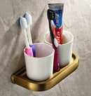 Wall Mounted Vintage Retro Antique Brass Bathroom Toothbrush Holder Set