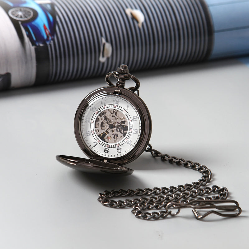 Train Face Antique Luxury Brand Steampunk Necklace Pocket & Fob Watches Chain Male Skeleton Mechanical Pocket Watch Men