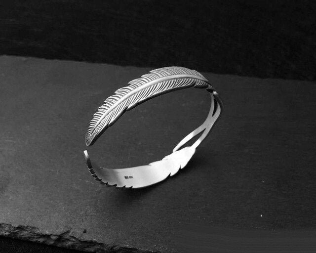 Sterling Silver Adjustable Feather Shape Open Cuff