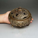 Chinese Handmade Antique Bronze Zodiac 5 Dragons Tap the lid Incense Burner censer - Antique Global