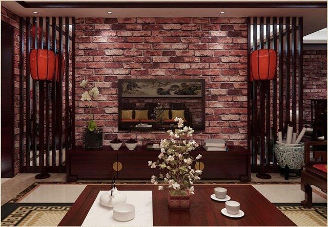 Antique Chinese Classical Red Brick Wallpaper