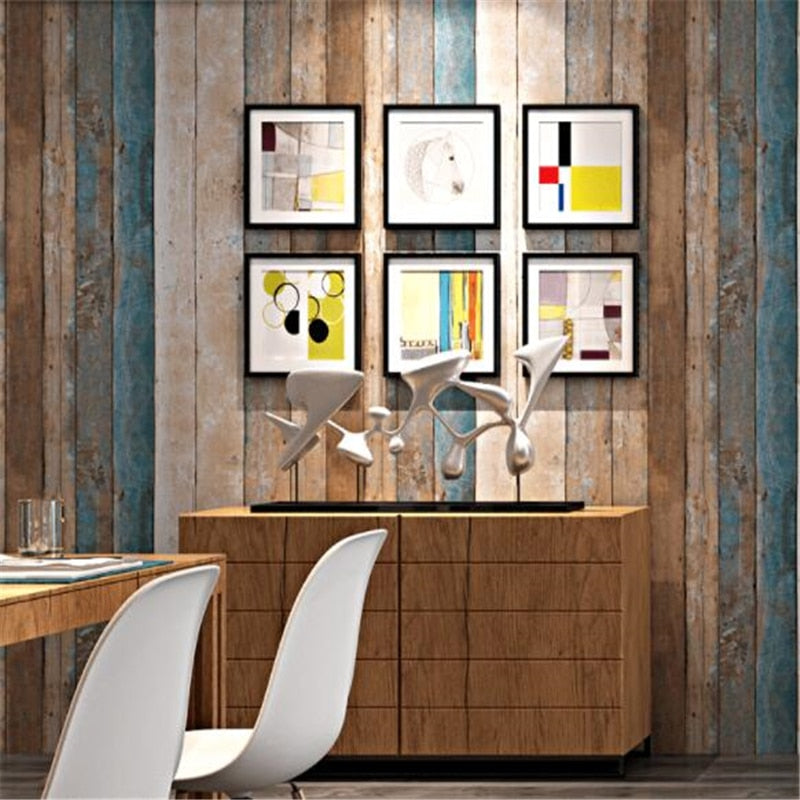 Retro Vintage Scandinavian Style Faux Wood Grain Board Antique Wallpaper