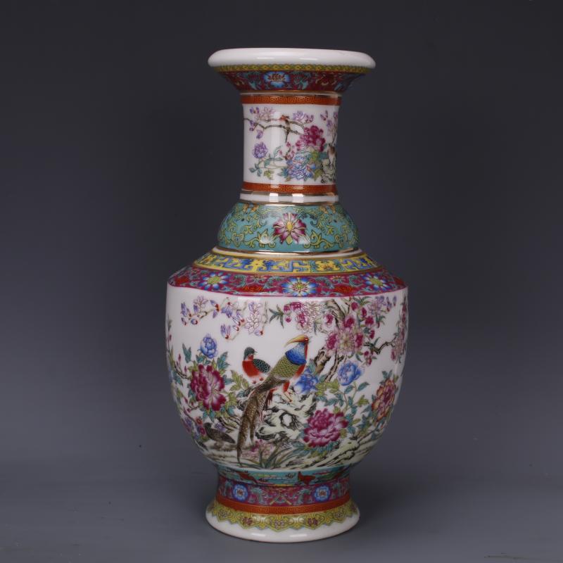 Antique Vase with Enamel, Flowers and Birds in Qianlong period of Qing Dynasty- Antiques Global