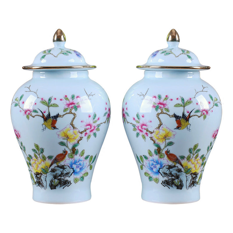 Symmetrical Vase Antique Ceramic Vase Flowers and Birds Patterns