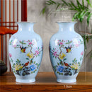 Symmetrical Vase Antique Ceramic Vase Flowers and Birds Patterns