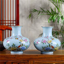 Symmetrical Vase Antique Ceramic Vase Flowers and Birds Patterns