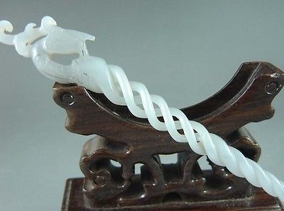 Exquisite Ancient Chinese White Jade Carving Phoenix Hairpin, Hair Stick - Antiques Global