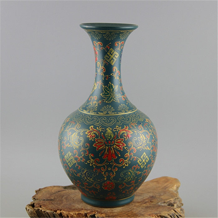 Antique Enamel Vase With Flower Pattern Imitation of Ancient Porcelain