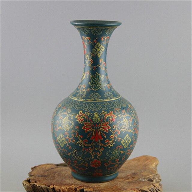 Antique Enamel Vase With Flower Pattern Imitation of Ancient Porcelain