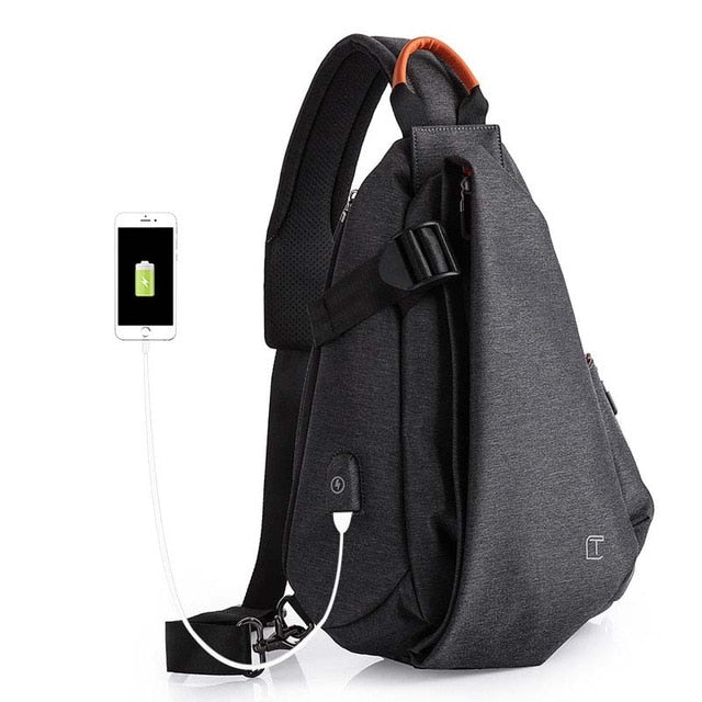 Tangcool Multifunction Fashion Men Crossbody Bags USB Charging Chest Pack Short Trip Messengers Bag Water Repellent Shoulder Bag