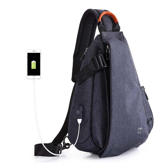 Tangcool Multifunction Fashion Men Crossbody Bags USB Charging Chest Pack Short Trip Messengers Bag Water Repellent Shoulder Bag