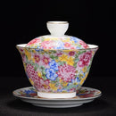 Ceramic Tea Tureen Hand-painted Enamel Medium Antique